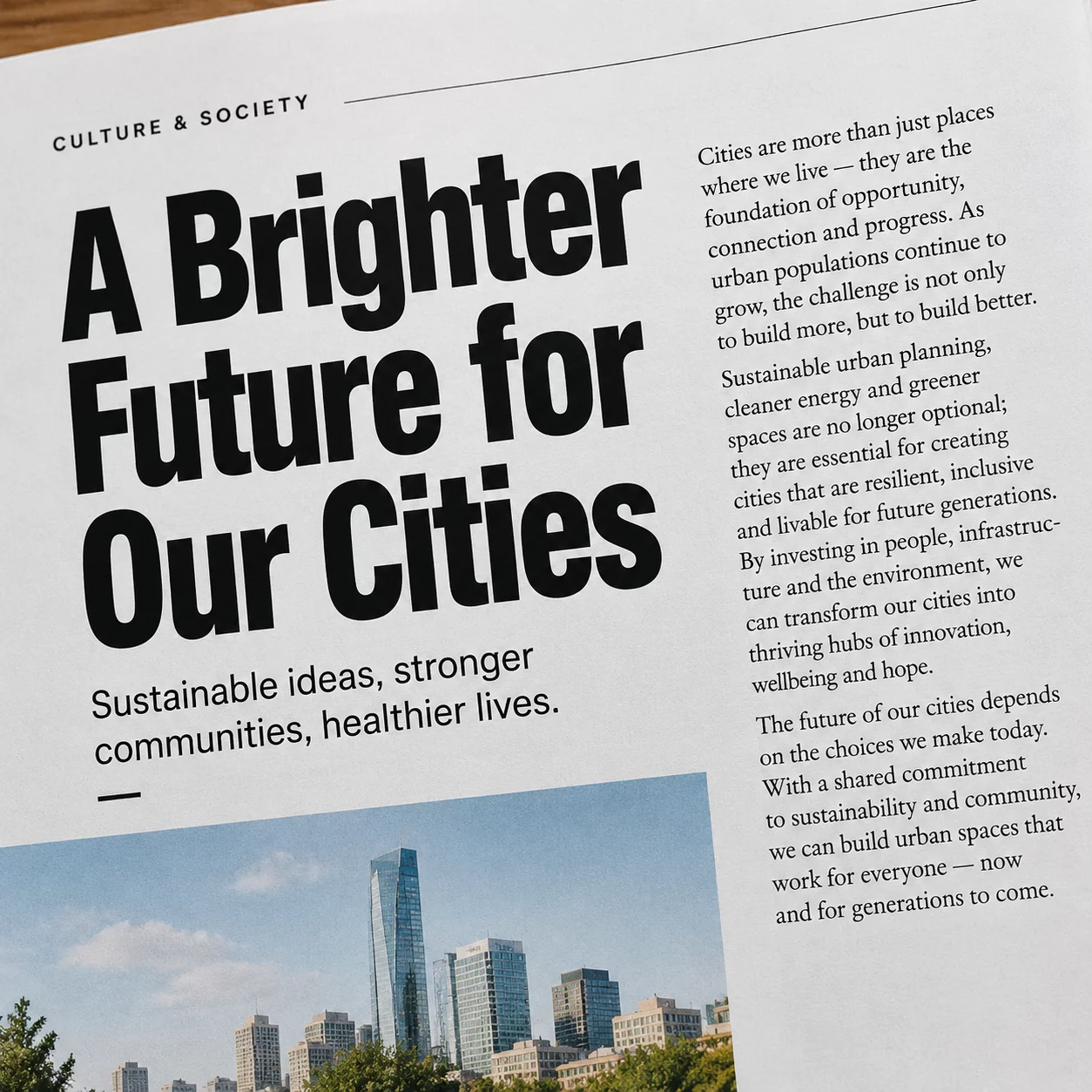 Large bold text next to a small, highly readable text layout.
